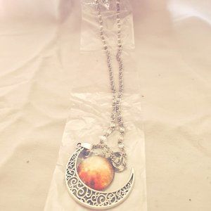 Silver Tone Crescent Moon Pendant Necklace